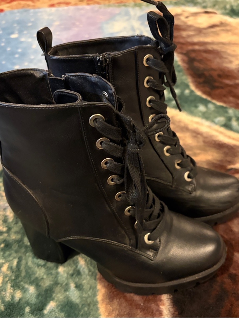 Sincerly Jules Women’s Black Lace-Up Heeled Ankle Boots sz 8.5